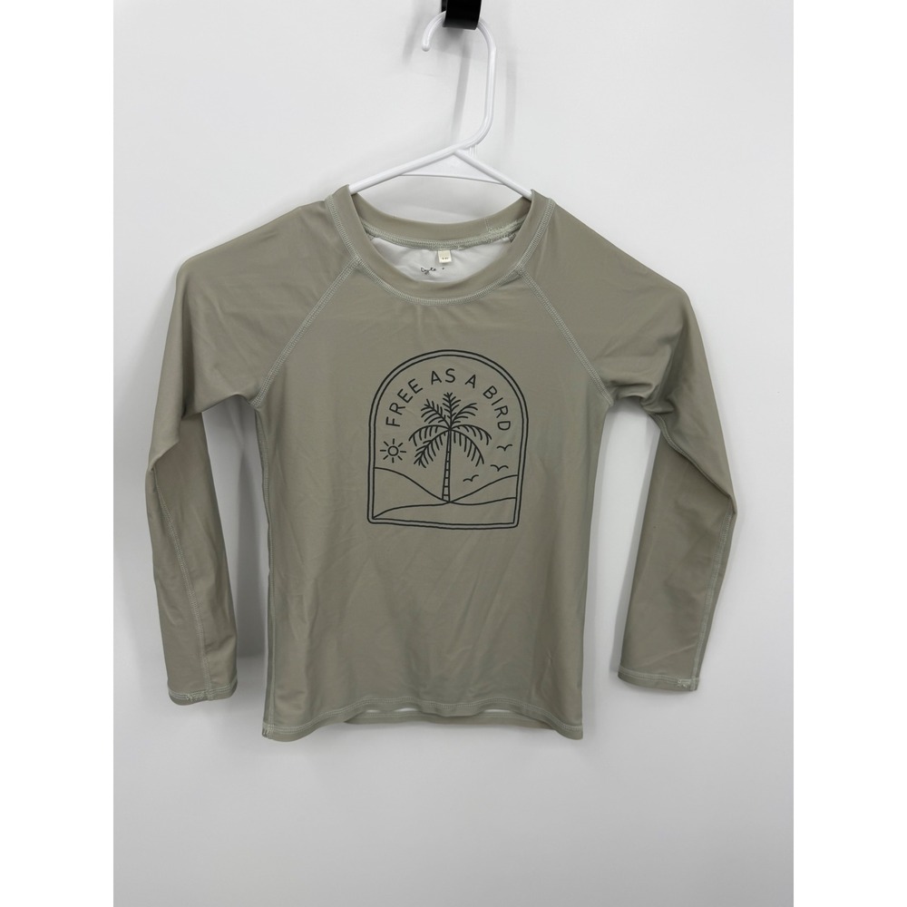 Rylee + Cru Free As A Bird Rash Guard Kids 8-9Y Olive Green Long Sleeve Swim Top